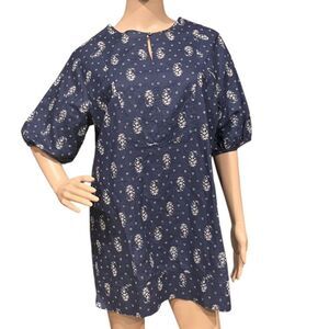 MAGE Women's Navy Blue & White Printed Kurti Top Tunic Blouse Linen